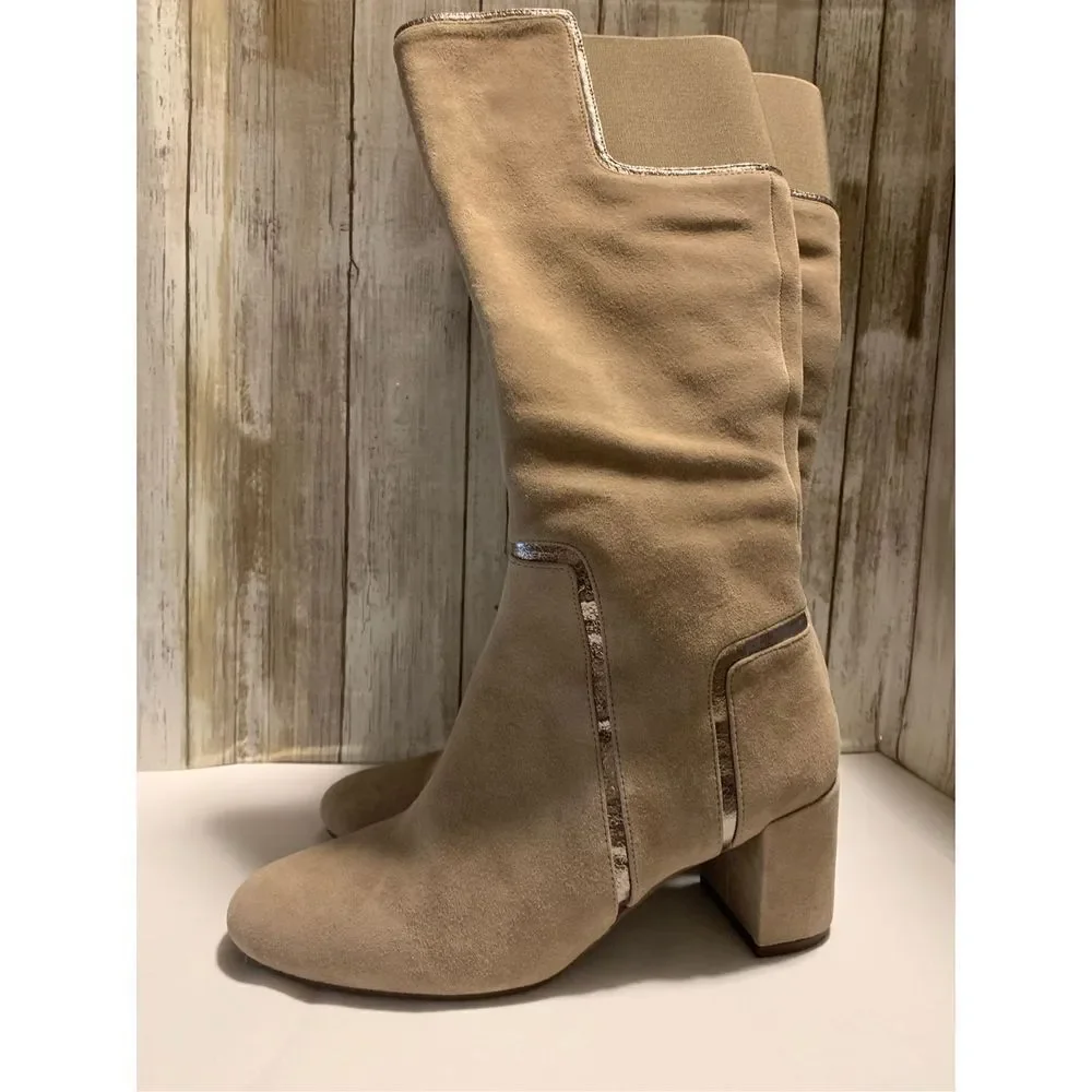 NWOT Taryn Rose Taupe‎ Silky Suede Knee High Boots 7.5